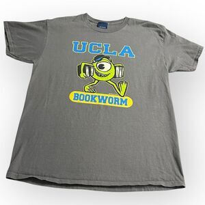 Pixar Men's Size Medium Gray Mike Wazowski UCLA Book Worm Short Sleeve T-Shirt